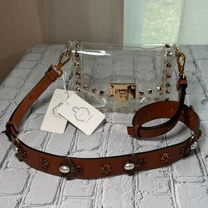 Clearly The Jackie Saddle Bees Clear Purse Handbag Brown Gold NEW
